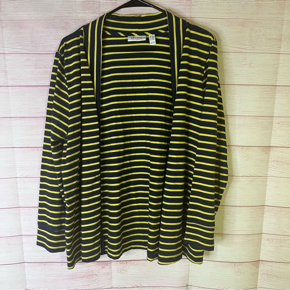 D & Coโ Stripe Navy Blue Yellow Open Cardigan Size LP